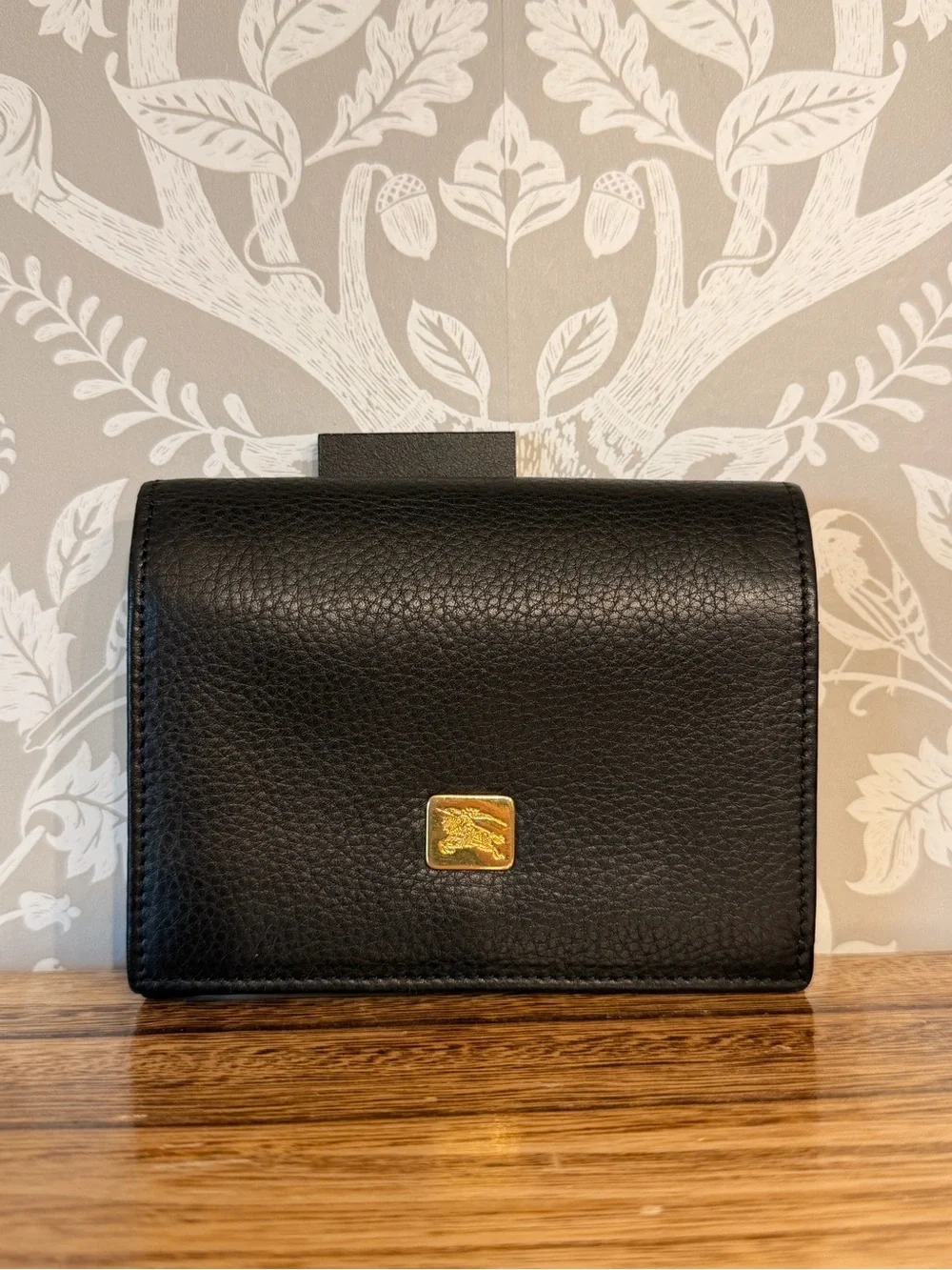 Burberrys Vintage Kisslock Wallet Black Soft Pebbled Leather Gold HDW Pristine!